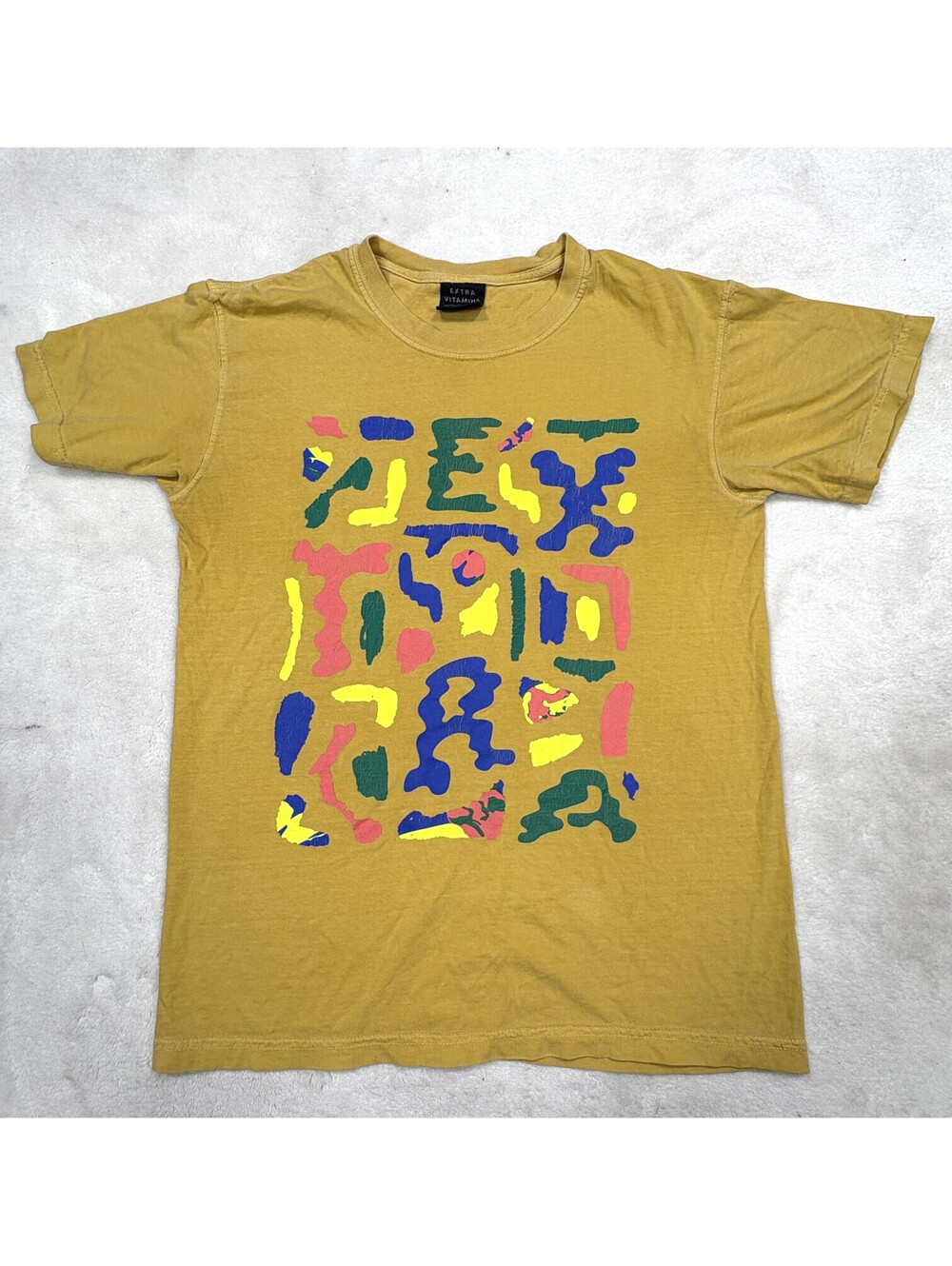 Extra Vitamins Mens Small Mustard Abstract Graphic T-Shirt Streetwear Art Tee